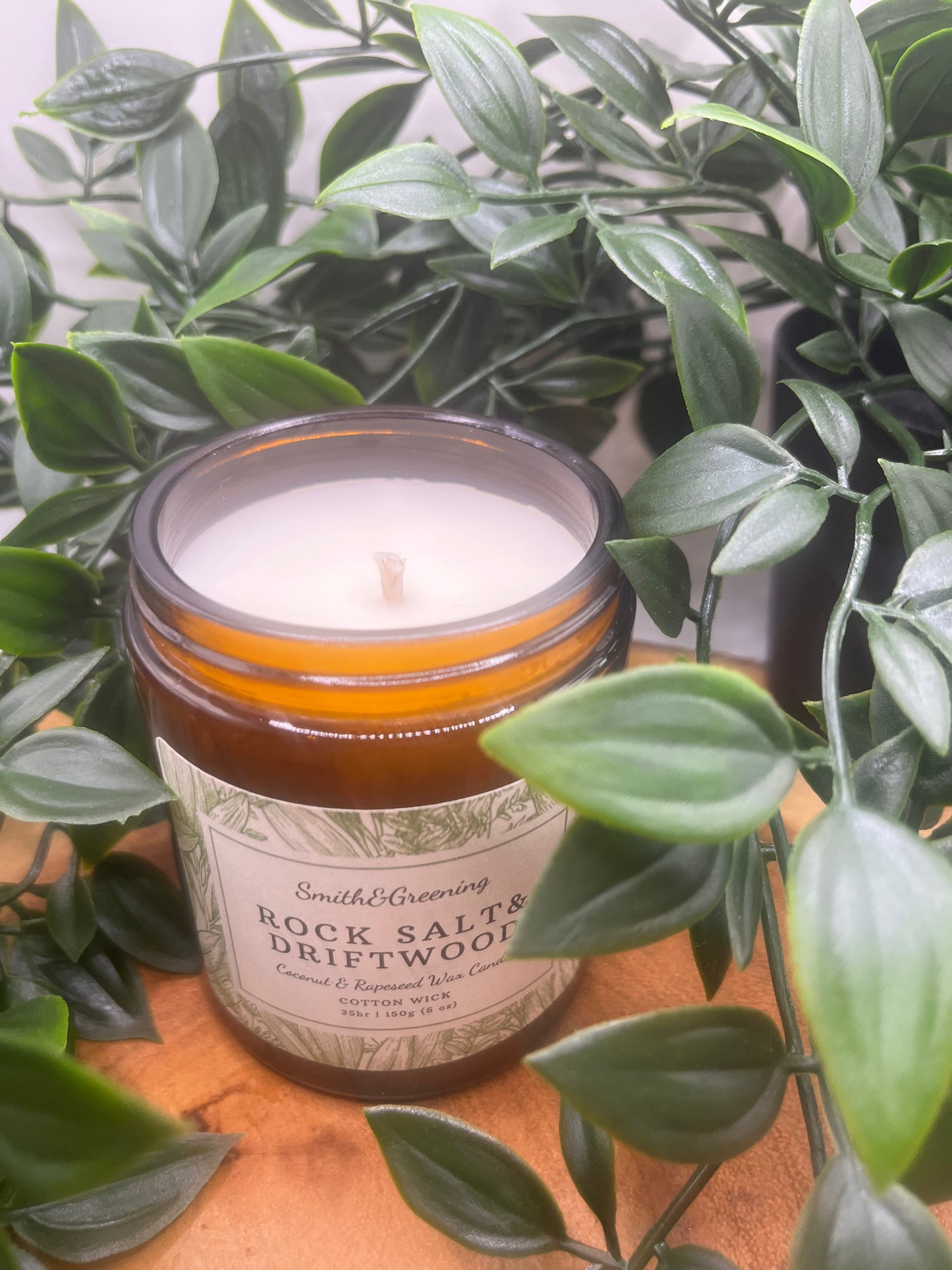 Rock Salt & Driftwood Candle (Amber Jar)