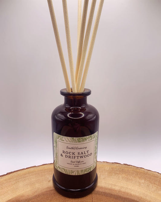 Rock Salt & Driftwood Reed Diffuser - Luxury amber glass jar