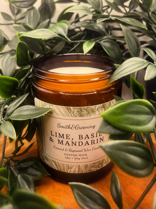 Lime, Basil & Mandarin Candle in amber glass