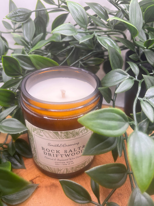 Rock Salt & Driftwood Candle (Amber Jar)